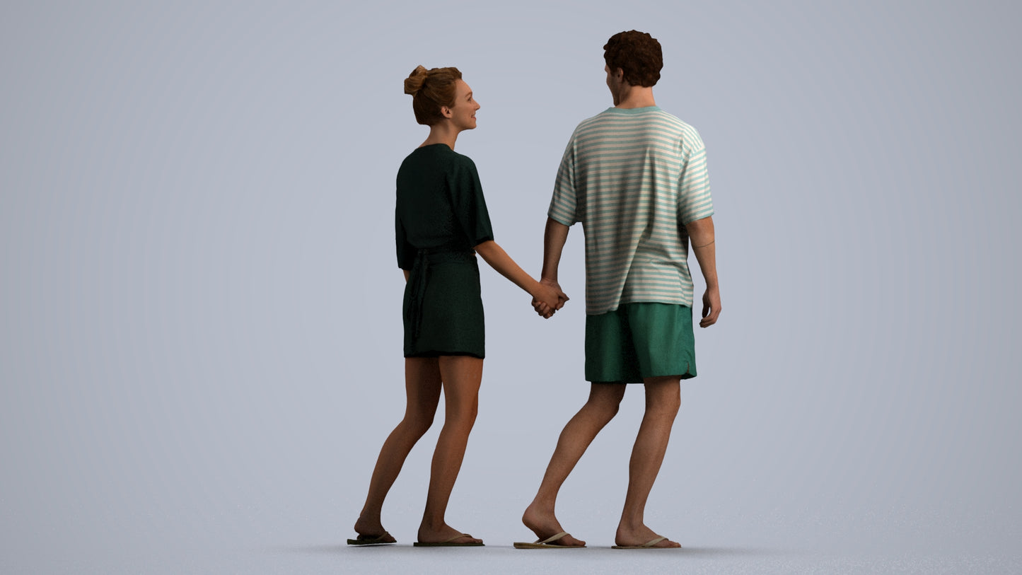 realistic 3D woman casual couple, scanned archviz people for Blender and 3ds Max, front view render