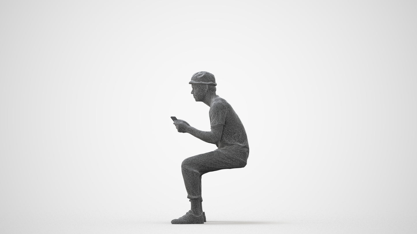 scanned 3D man casual sitting, photogrammetry people for Enscape and V-Ray, square thumbnail