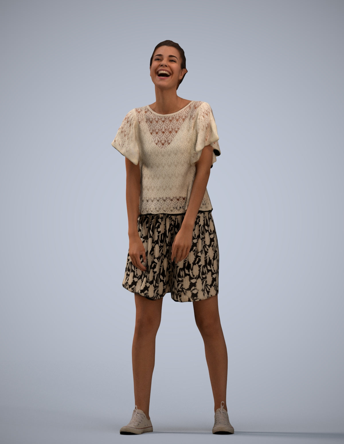 3D scanned woman standing casual, photorealistic archviz people for Enscape and SketchUp