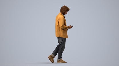 3D scanned man walking casual, photorealistic archviz people for Enscape and SketchUp, side view render