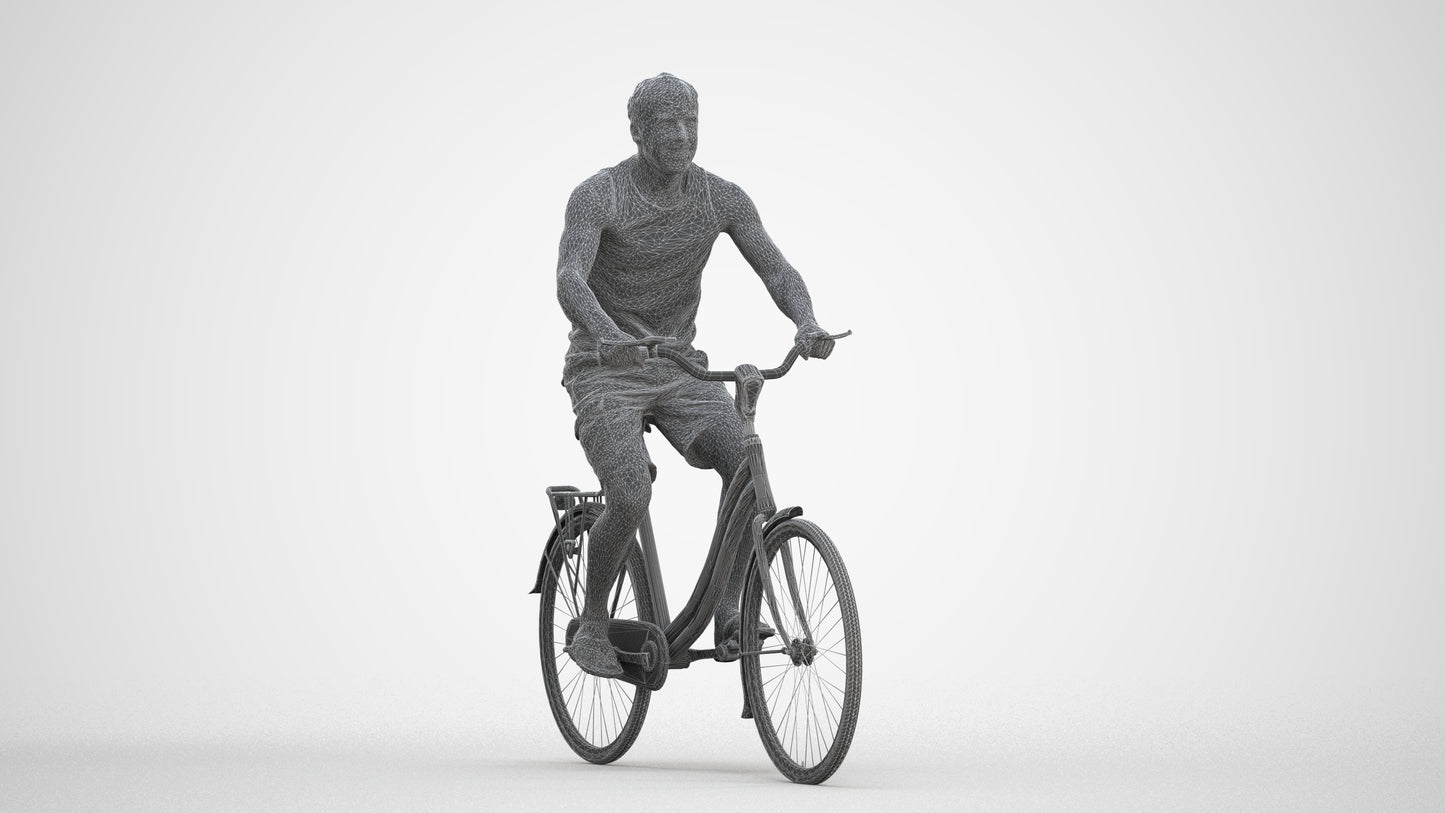 scanned 3D man casual cycling, photogrammetry people for Enscape and V-Ray, three-quarter front view render