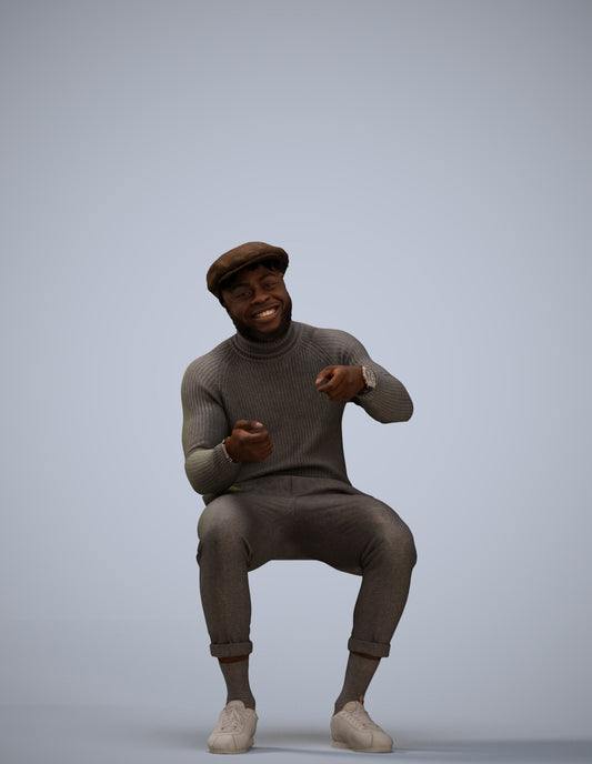 3D scanned man sitting casual, photorealistic archviz people for Enscape and SketchUp