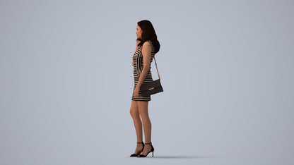 3D human model woman casual standing, photogrammetry scanned person for archviz, three-quarter view render