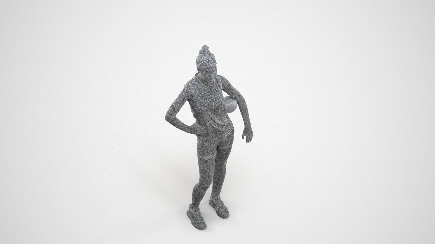 3D people model girl sport, scanned human for 3ds Max rendering, wireframe three-quarter view