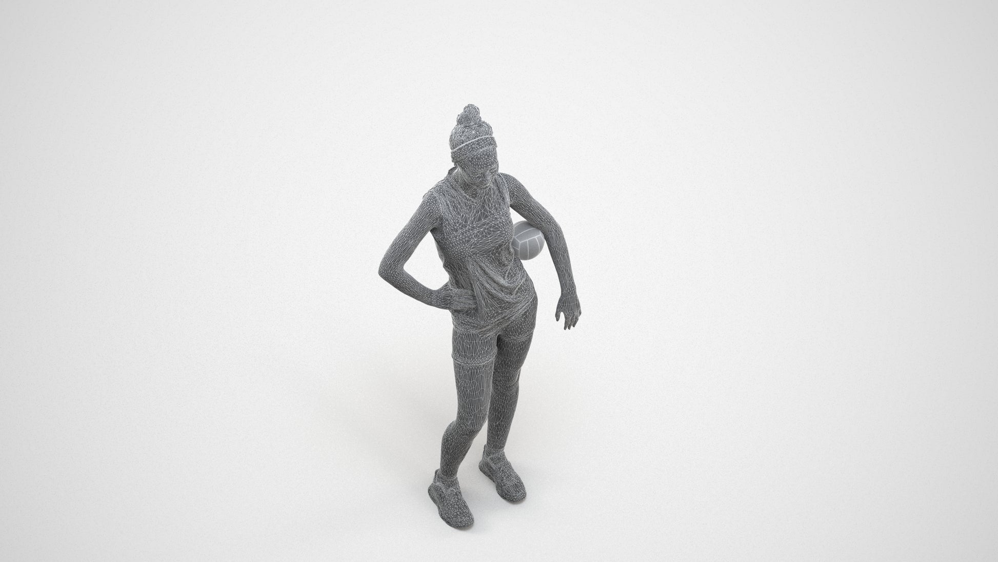 3D people model girl sport, scanned human for 3ds Max rendering, wireframe three-quarter view