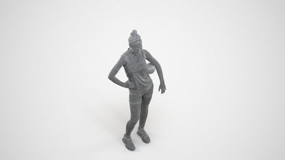 3D people model girl sport, scanned human for 3ds Max rendering, wireframe three-quarter view