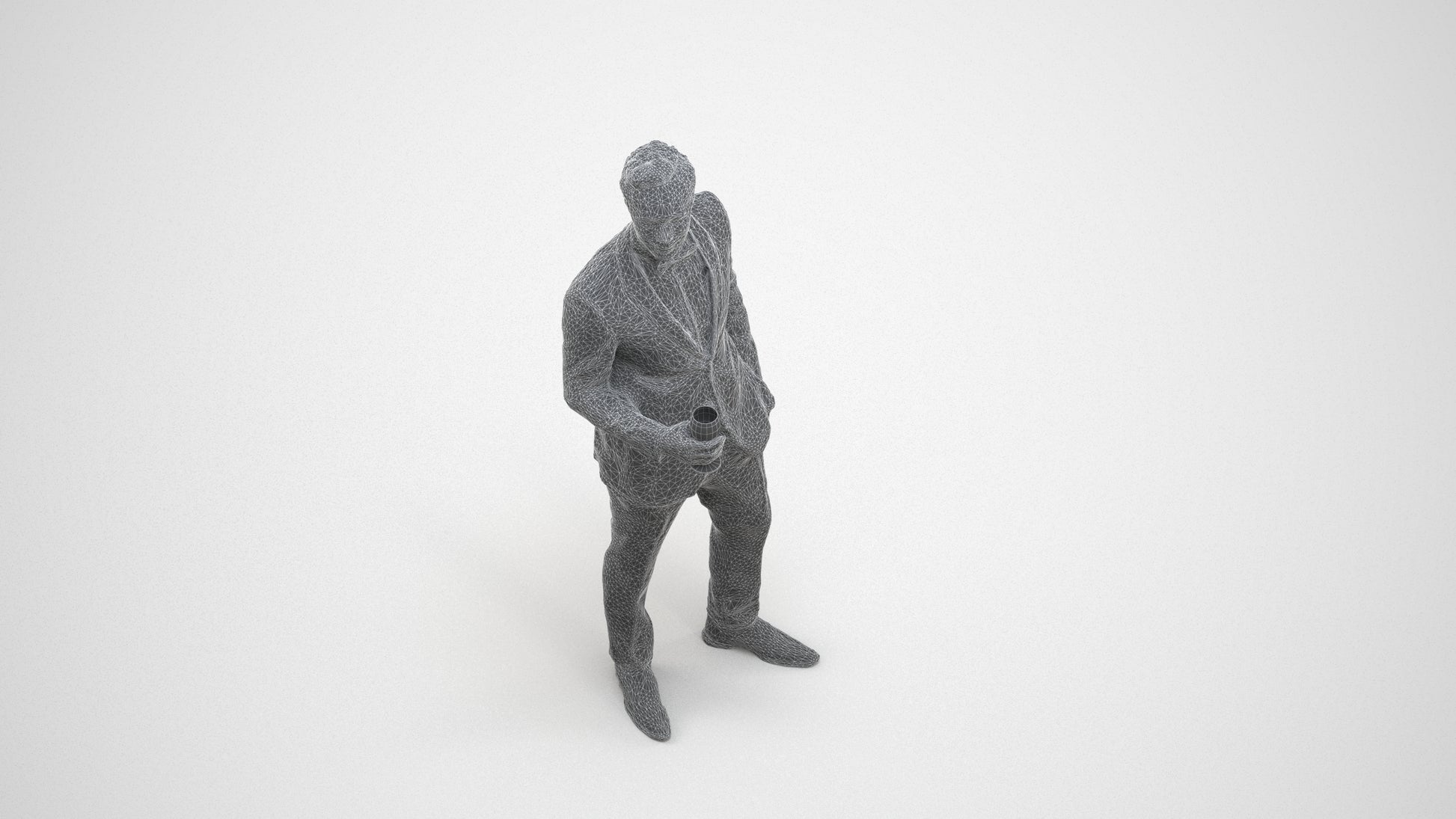 scanned 3D man formal formalaffairs, photogrammetry people for Enscape and V-Ray, wireframe three-quarter view