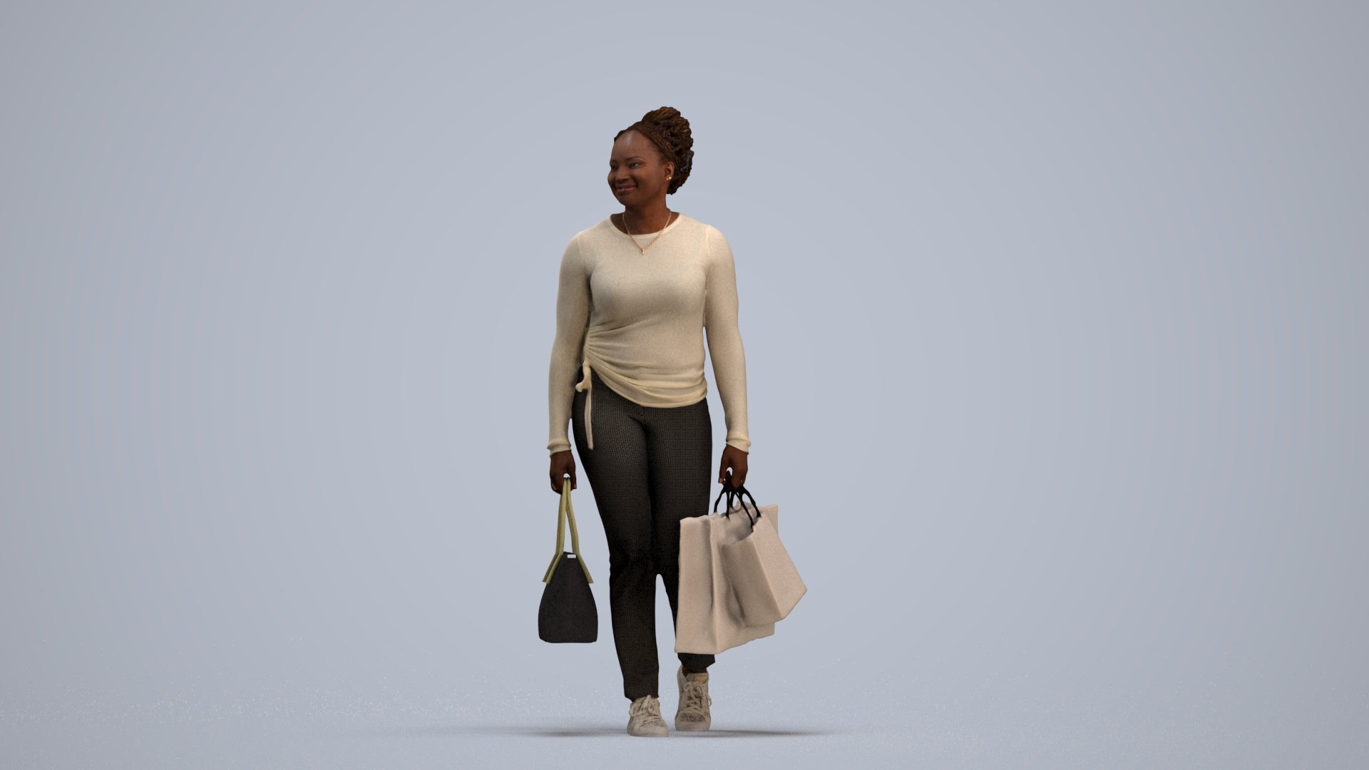 3D people model woman casual shopping, scanned human for 3ds Max rendering, standing pose render