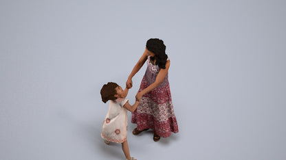 3D scanned girl kids casual, photorealistic archviz people for Enscape and SketchUp, back view render