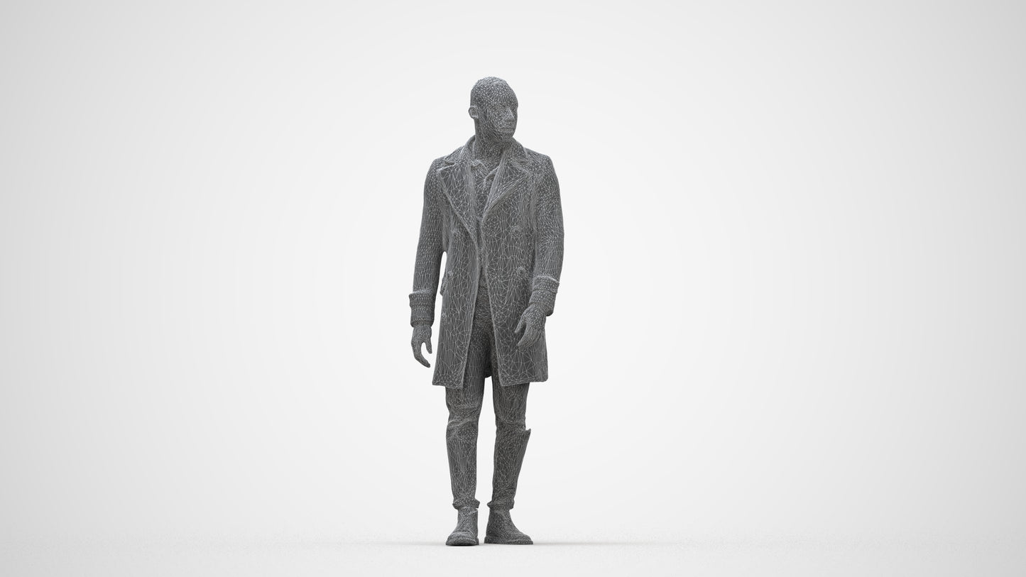 3D people model man casual walking, scanned human for 3ds Max rendering, wireframe back view