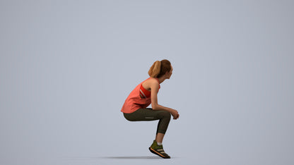 3D human model woman sport, photogrammetry scanned person for archviz, side view render