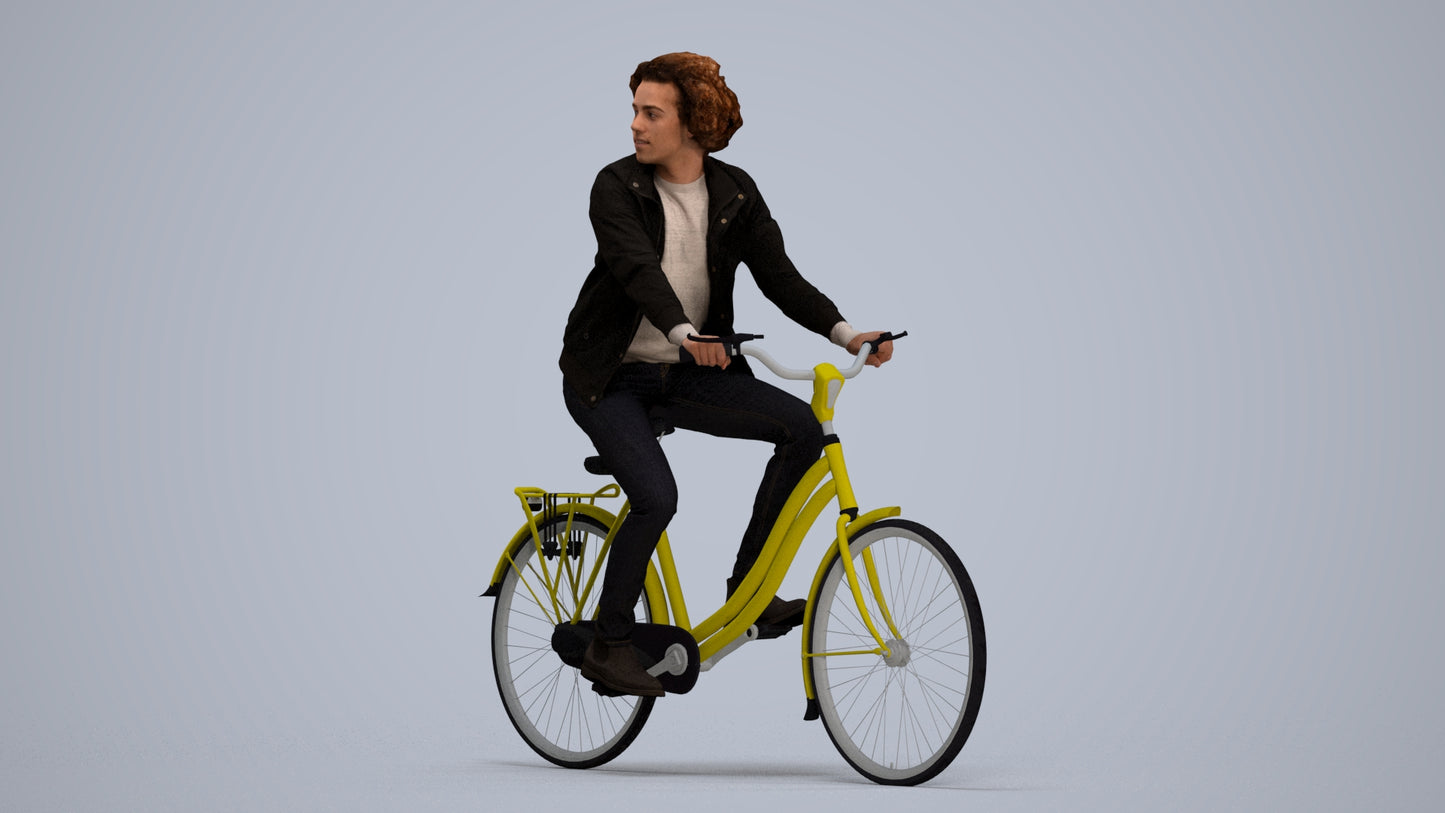 scanned 3D man casual cycling, photogrammetry people for Enscape and V-Ray, standing pose render
