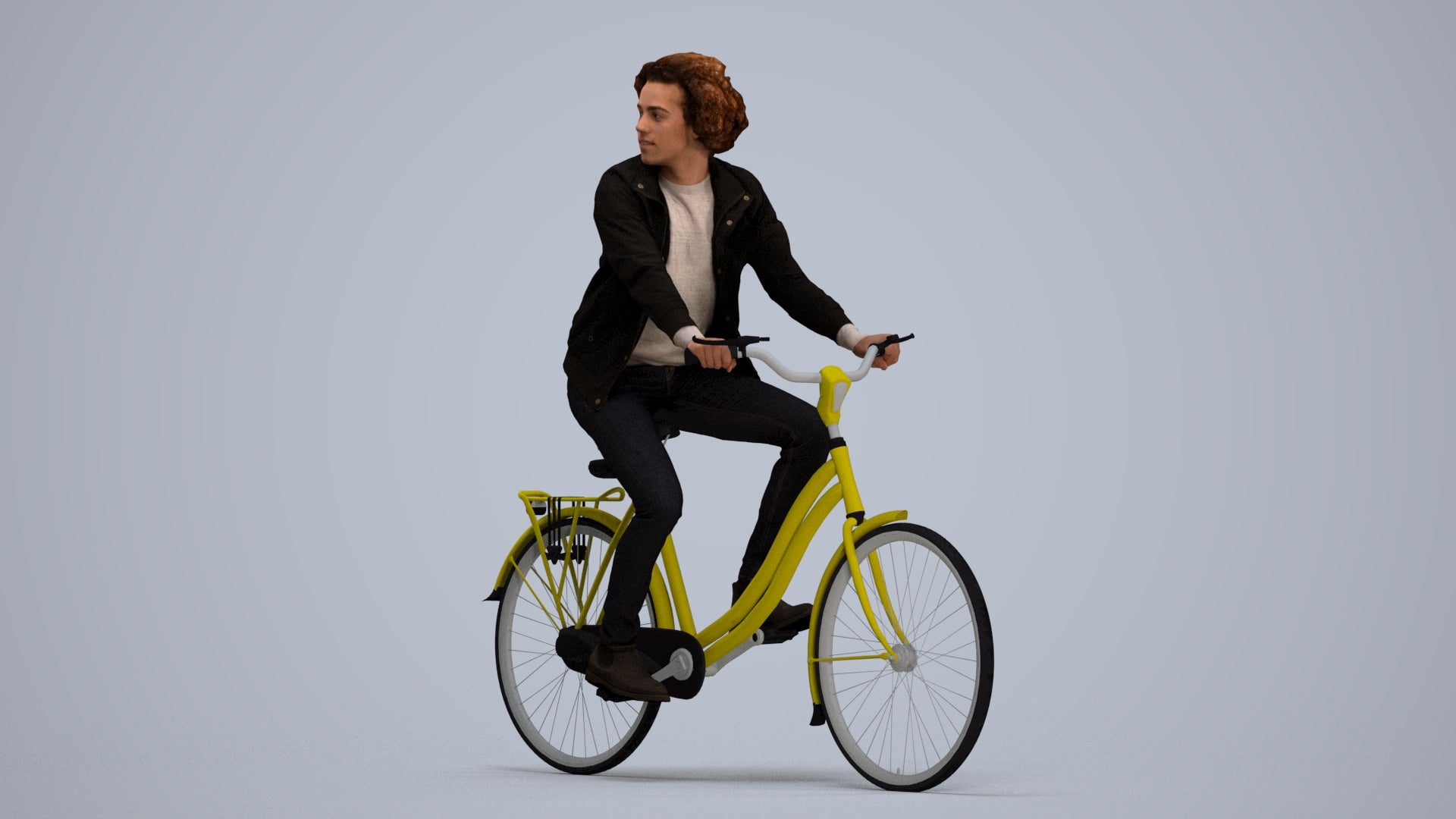 scanned 3D man casual cycling, photogrammetry people for Enscape and V-Ray, standing pose render
