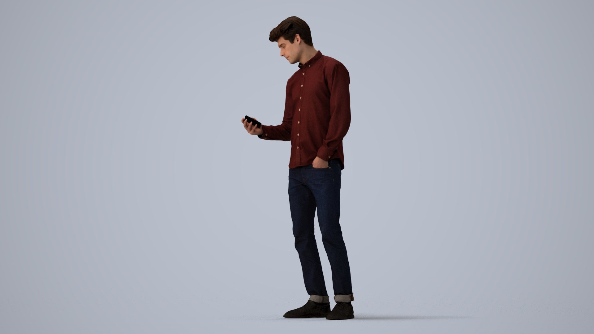 realistic 3D people man casual standing, render-ready for V-Ray and Corona, FBX OBJ, three-quarter view render