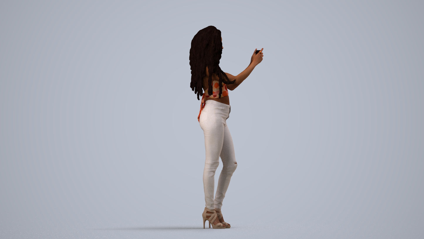 realistic 3D woman casual standing, scanned archviz people for Blender and 3ds Max, side view render