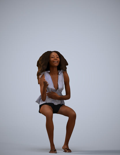 scanned 3D woman casual sitting, photogrammetry people for Enscape and V-Ray