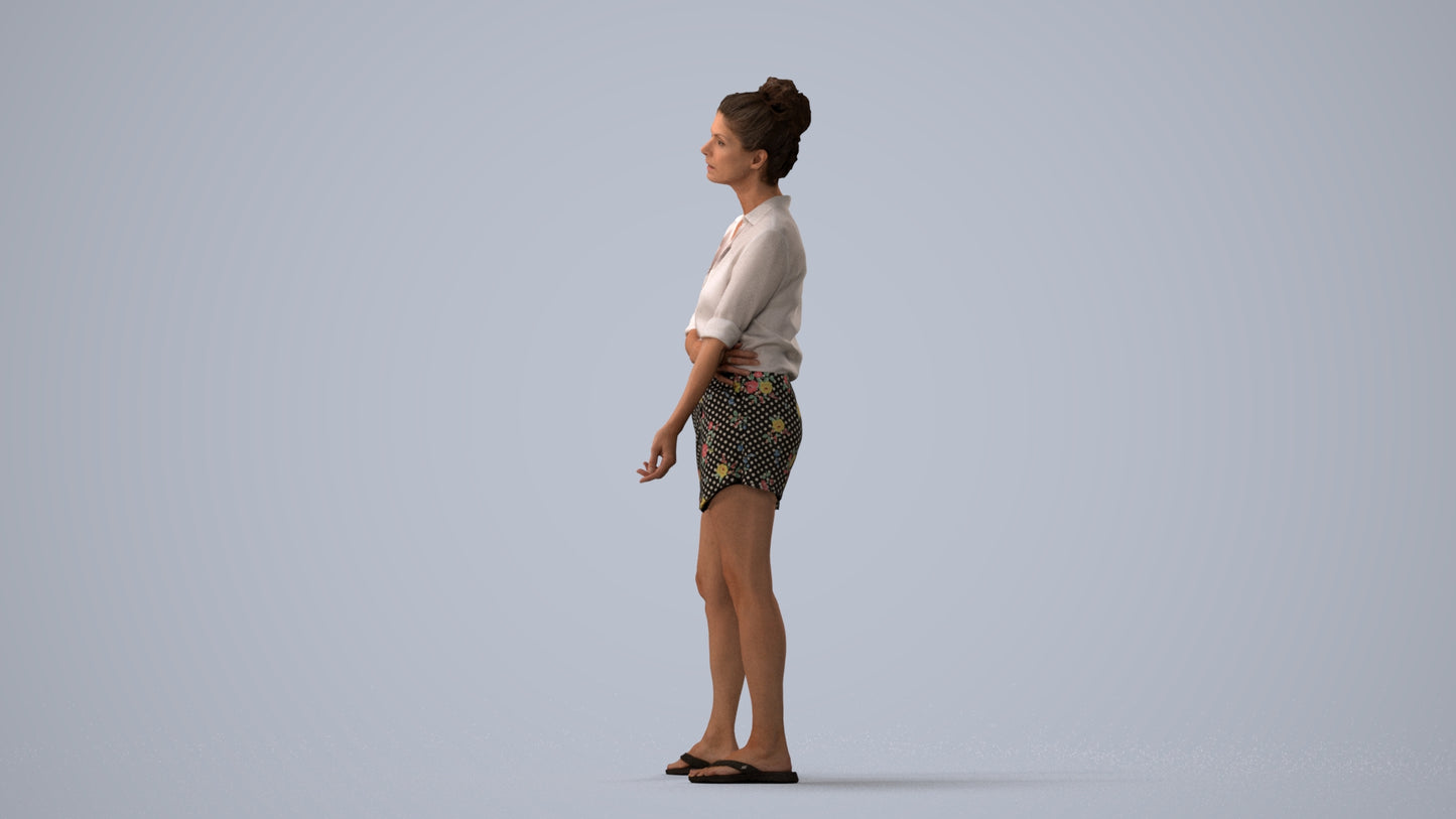 3D people model woman casual standing, scanned human for 3ds Max rendering, three-quarter view render