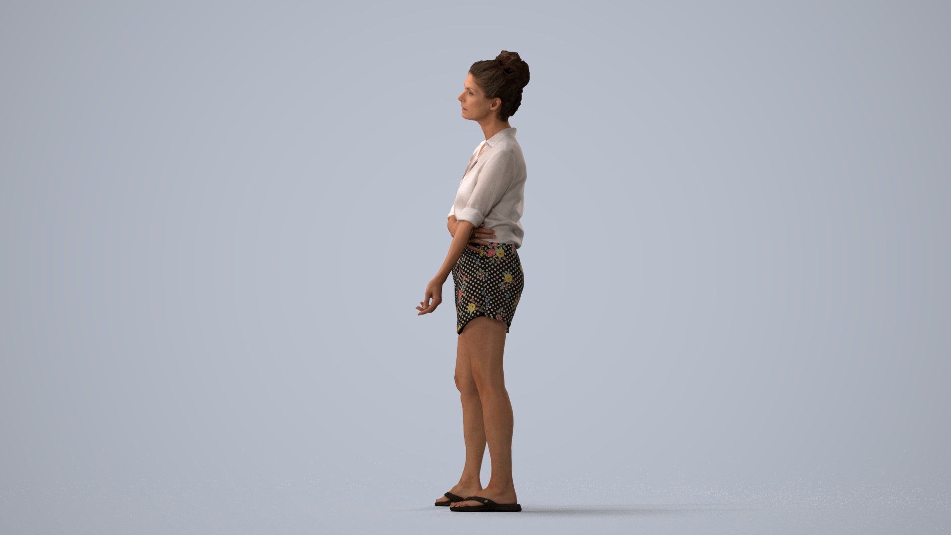 3D people model woman casual standing, scanned human for 3ds Max rendering, three-quarter view render