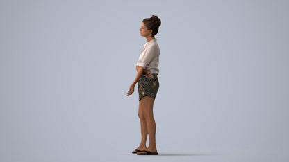 3D people model woman casual standing, scanned human for 3ds Max rendering, three-quarter view render