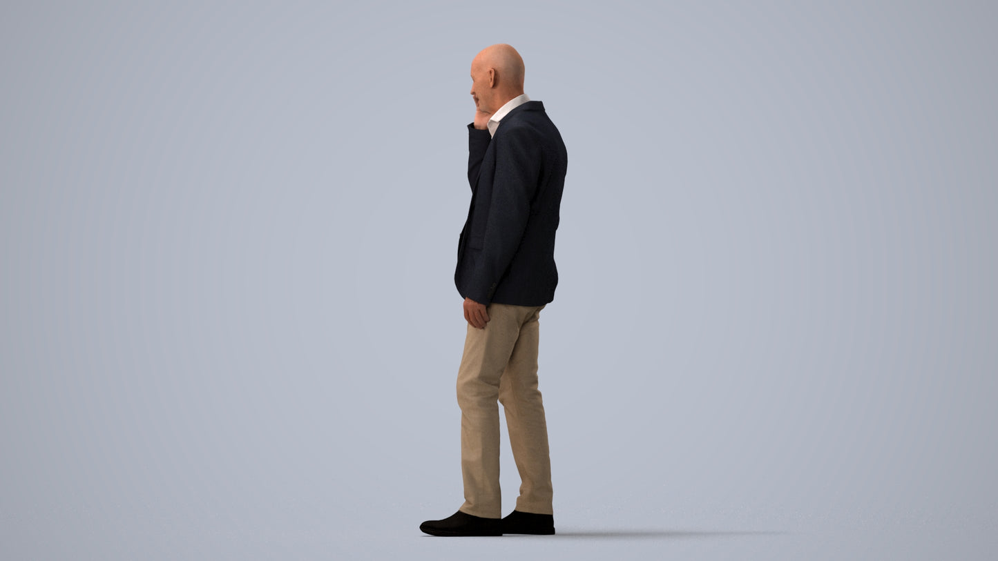 scanned 3D senior man business, photogrammetry people for Enscape and V-Ray, three-quarter view render