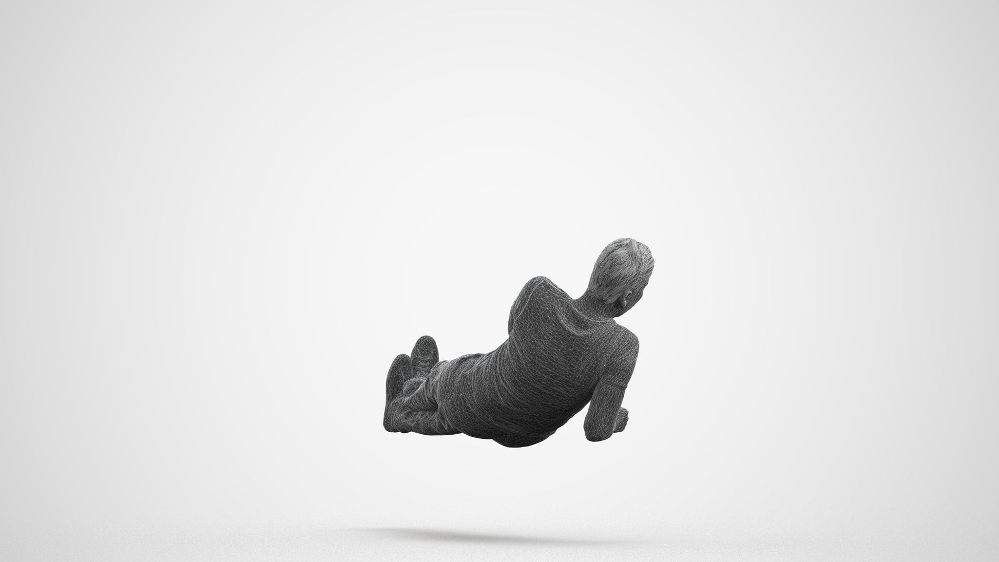 3D people model man casual sitting, scanned human for 3ds Max rendering, wireframe front view
