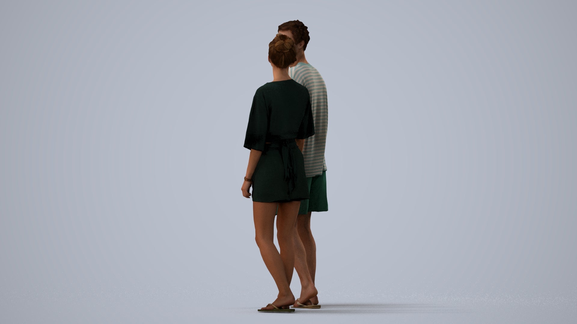 realistic 3D woman casual couple, scanned archviz people for Blender and 3ds Max, three-quarter view render