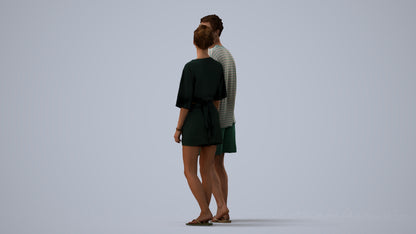 realistic 3D woman casual couple, scanned archviz people for Blender and 3ds Max, three-quarter view render