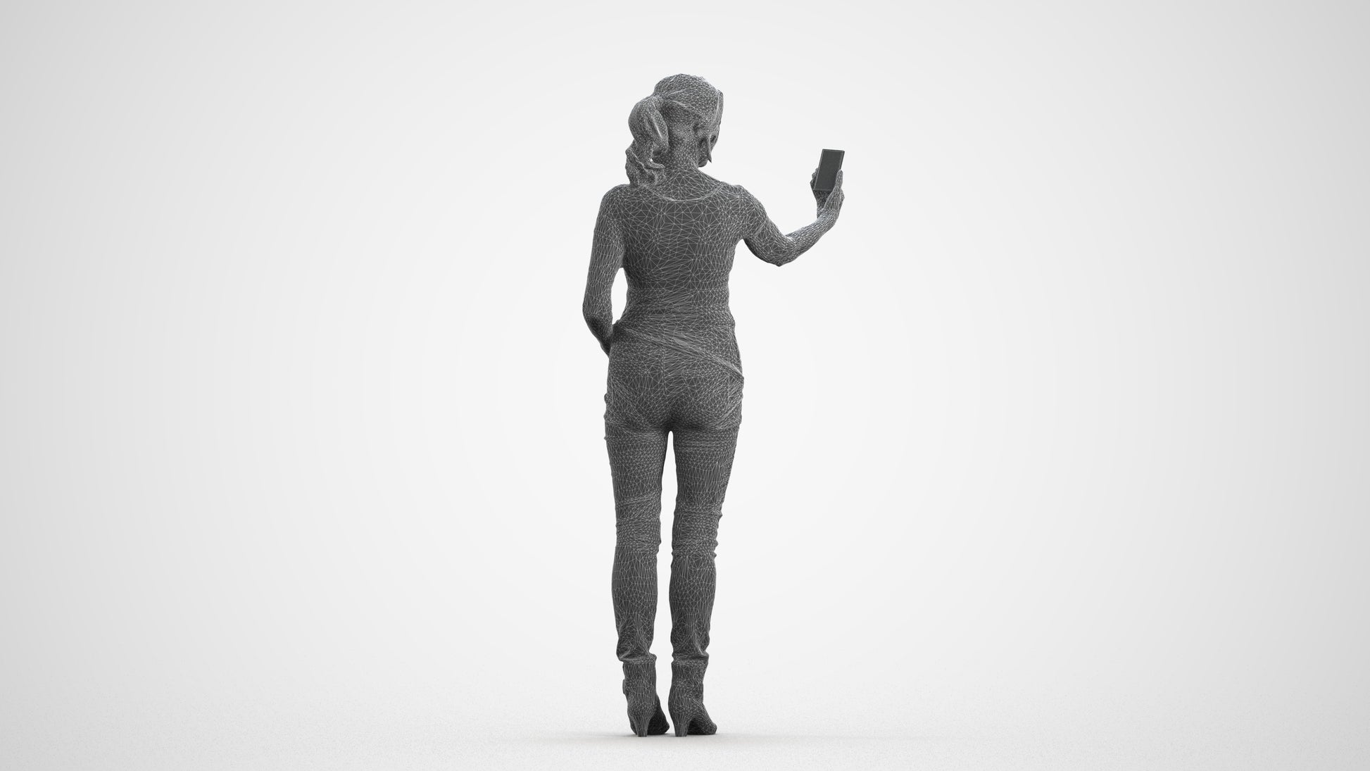 photogrammetry 3D senior woman casual standing, realistic human model archviz FBX, wireframe front view
