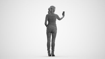 photogrammetry 3D senior woman casual standing, realistic human model archviz FBX, wireframe front view