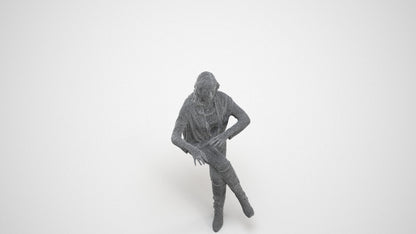realistic 3D human woman casual sitting, archviz people FBX OBJ for Blender, wireframe three-quarter view