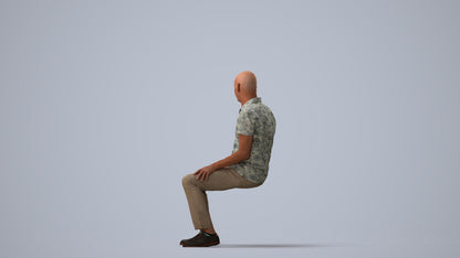3D scanned senior man sitting casual, photorealistic archviz people for Enscape and SketchUp, three-quarter view render