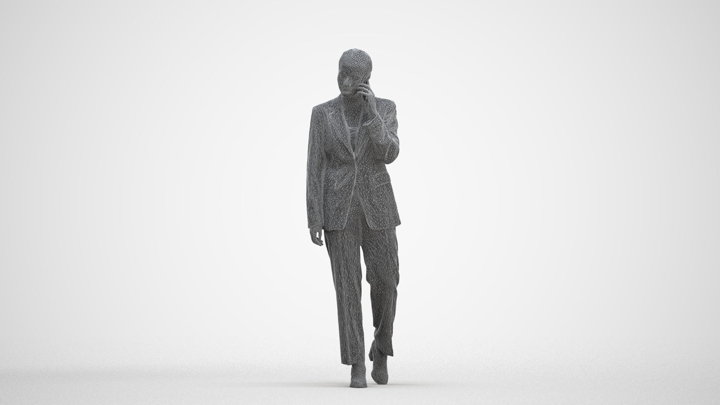 3D scanned woman walking business, photorealistic archviz people for Enscape and SketchUp, three-quarter front view render