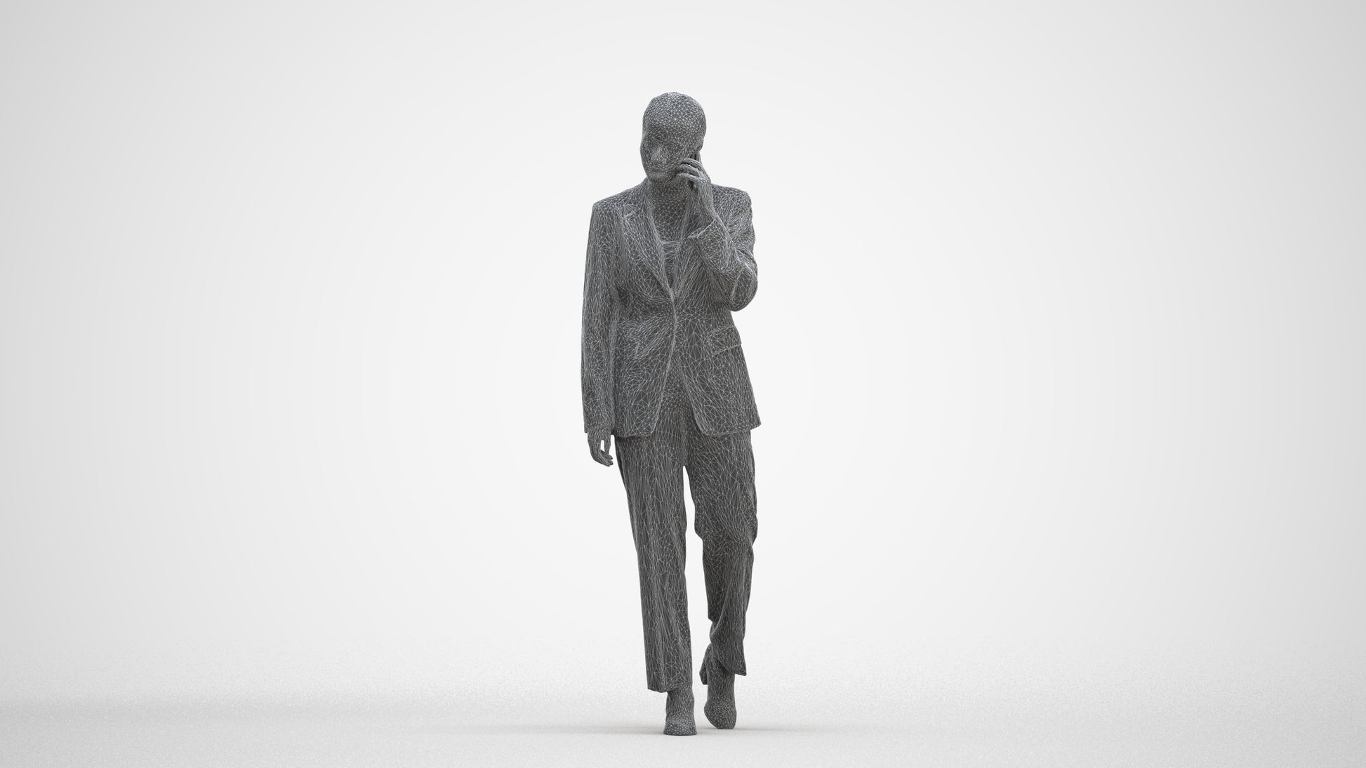 3D scanned woman walking business, photorealistic archviz people for Enscape and SketchUp, three-quarter front view render