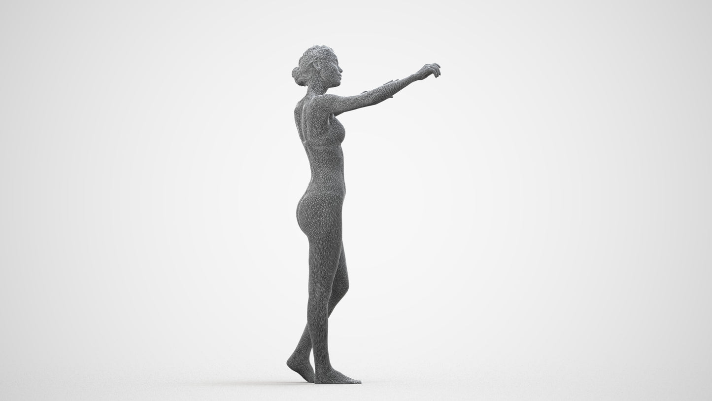 photogrammetry 3D woman bathroom, realistic human model archviz FBX, wireframe side view