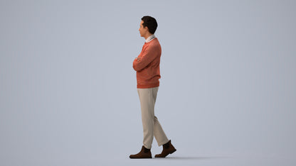 3D people model man casual walking, scanned human for 3ds Max rendering, three-quarter view render