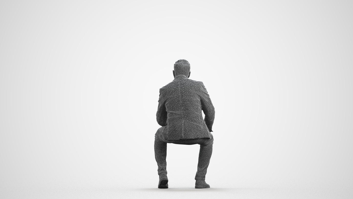 3D human model man business, photogrammetry scanned person for archviz, wireframe front view