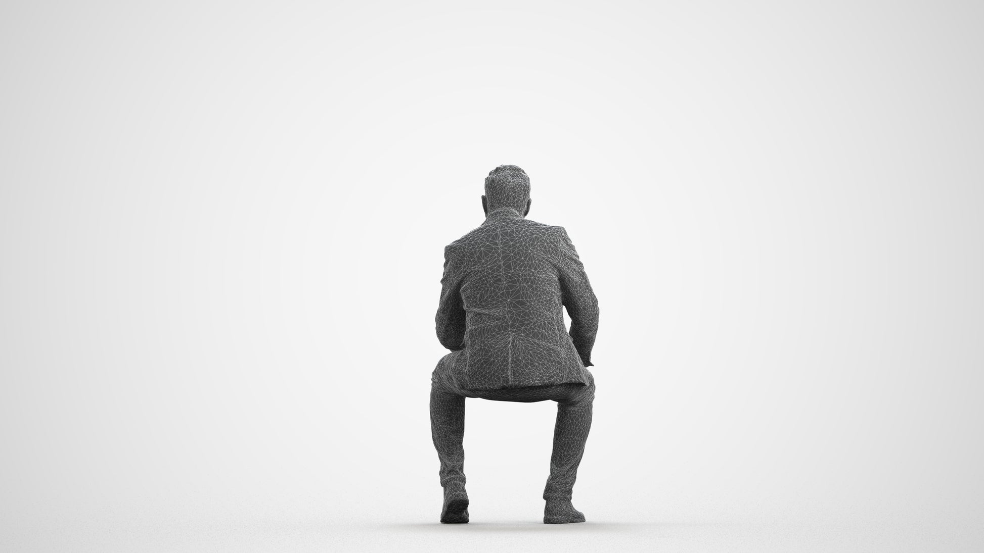 3D human model man business, photogrammetry scanned person for archviz, wireframe front view