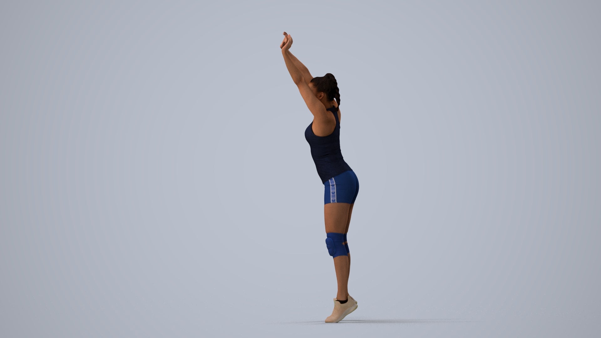 realistic 3D human woman sport, archviz people FBX OBJ for Blender, three-quarter view render