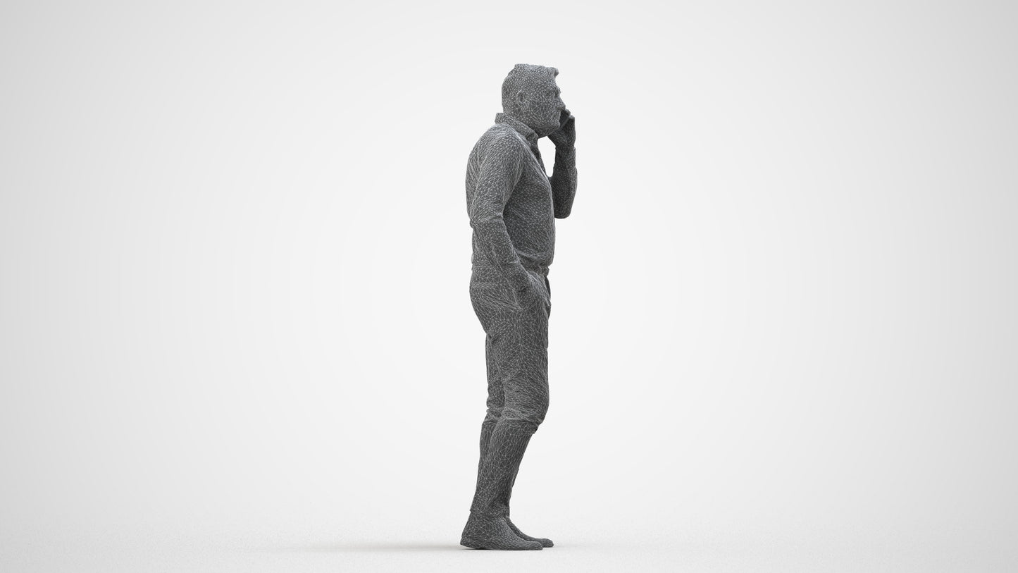 realistic 3D people man casual standing, render-ready for V-Ray and Corona, FBX OBJ, wireframe side view