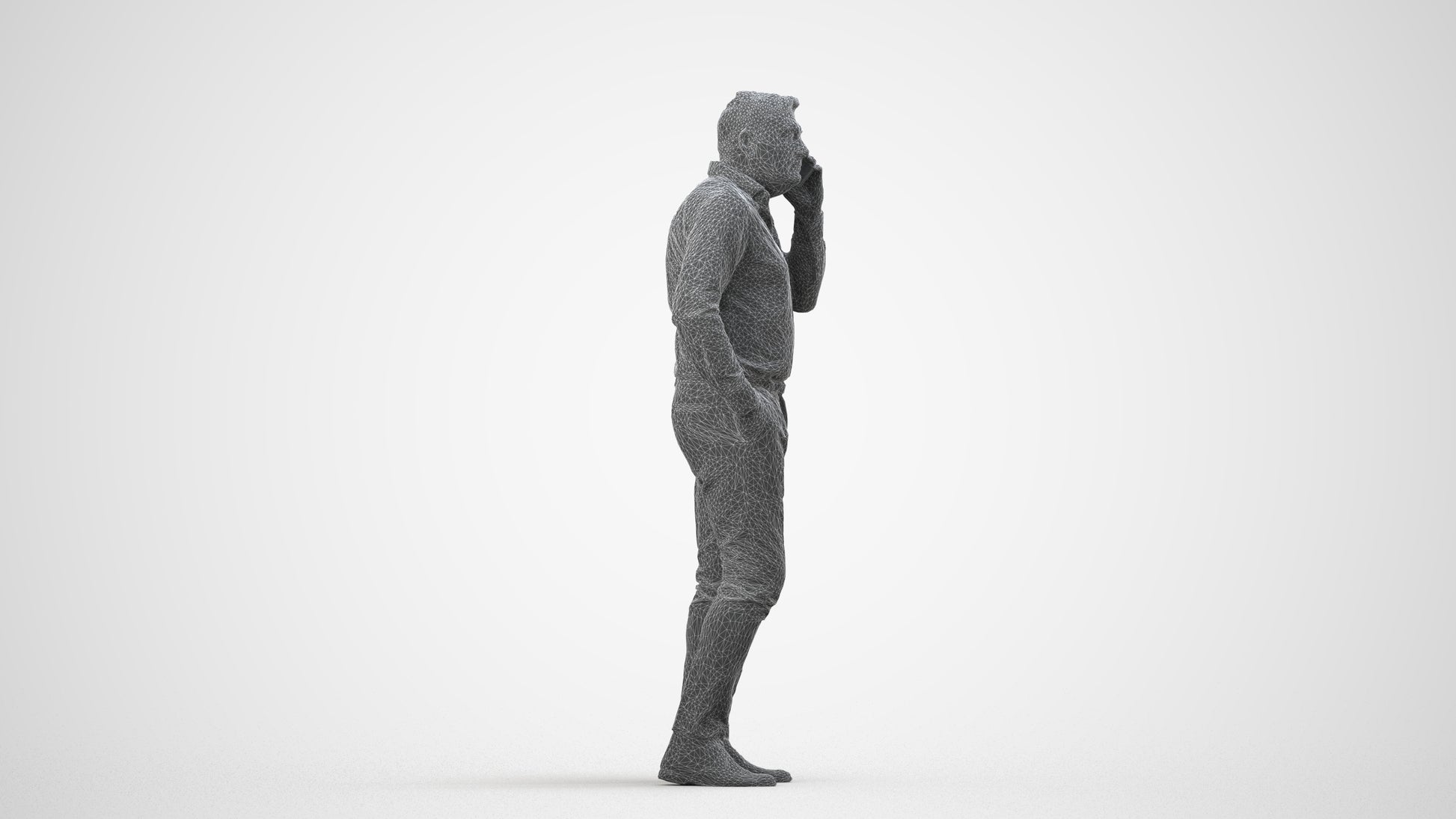 realistic 3D people man casual standing, render-ready for V-Ray and Corona, FBX OBJ, wireframe side view