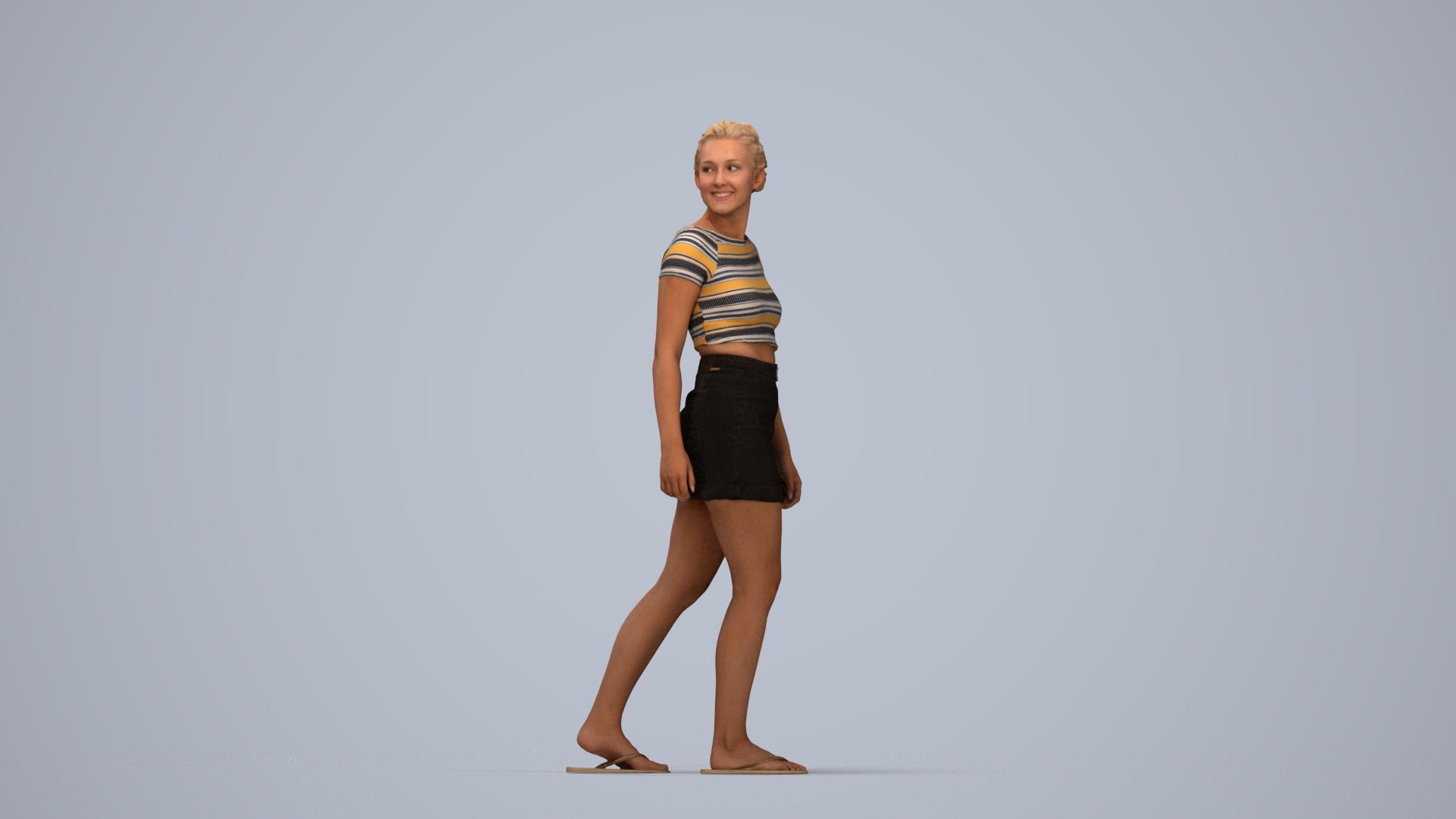 3D people model woman casual walking, scanned human for 3ds Max rendering, top-down view render