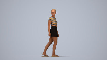 3D people model woman casual walking, scanned human for 3ds Max rendering, top-down view render