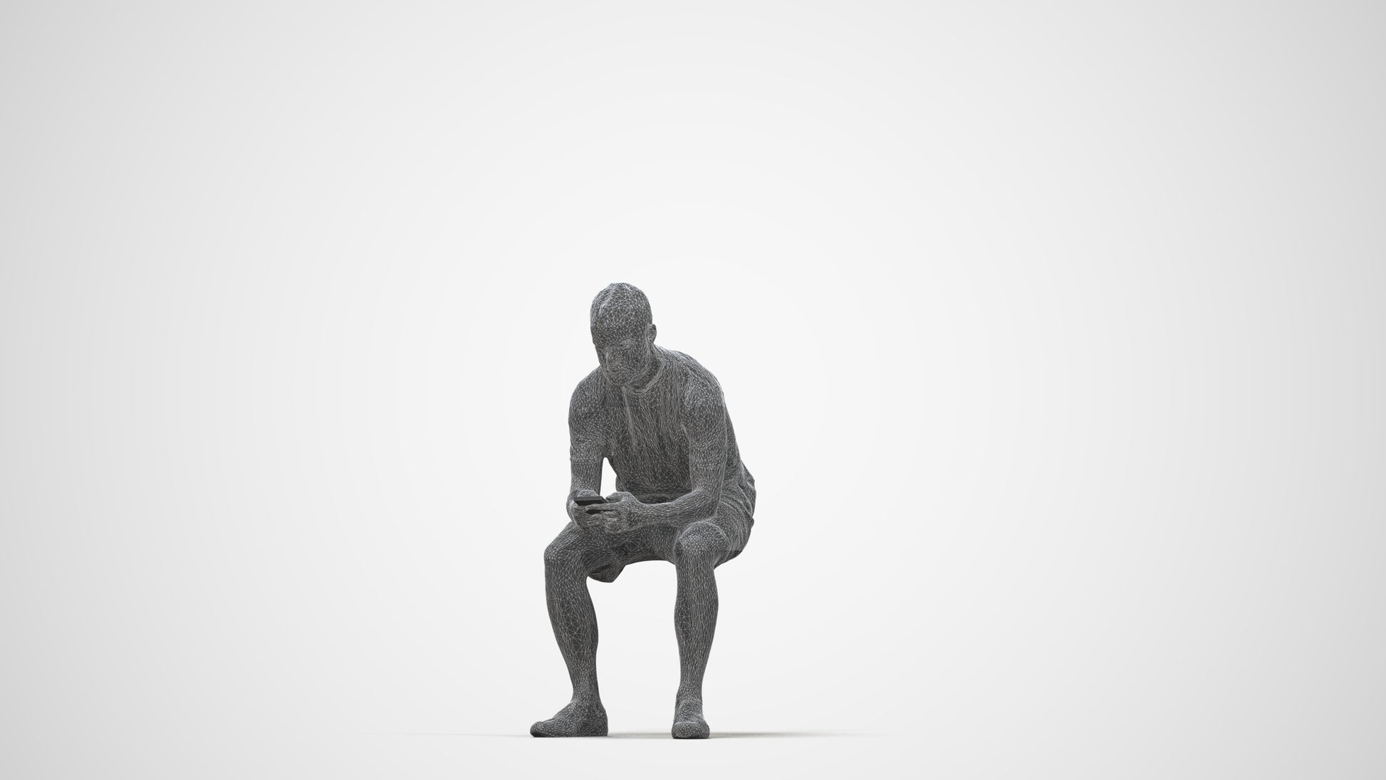 realistic 3D human man casual sitting, archviz people FBX OBJ for Blender, wireframe back view