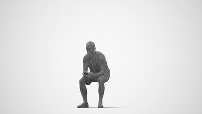 realistic 3D human man casual sitting, archviz people FBX OBJ for Blender, wireframe back view