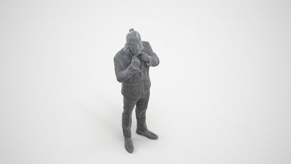 3D human model man formal cycling, photogrammetry scanned person for archviz, wireframe three-quarter view