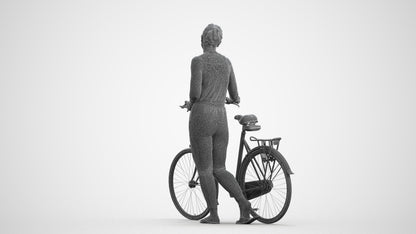 3D people model woman casual cycling, scanned human for 3ds Max rendering, wireframe front view