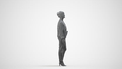 realistic 3D woman business standing, scanned archviz people for Blender and 3ds Max, wireframe side view