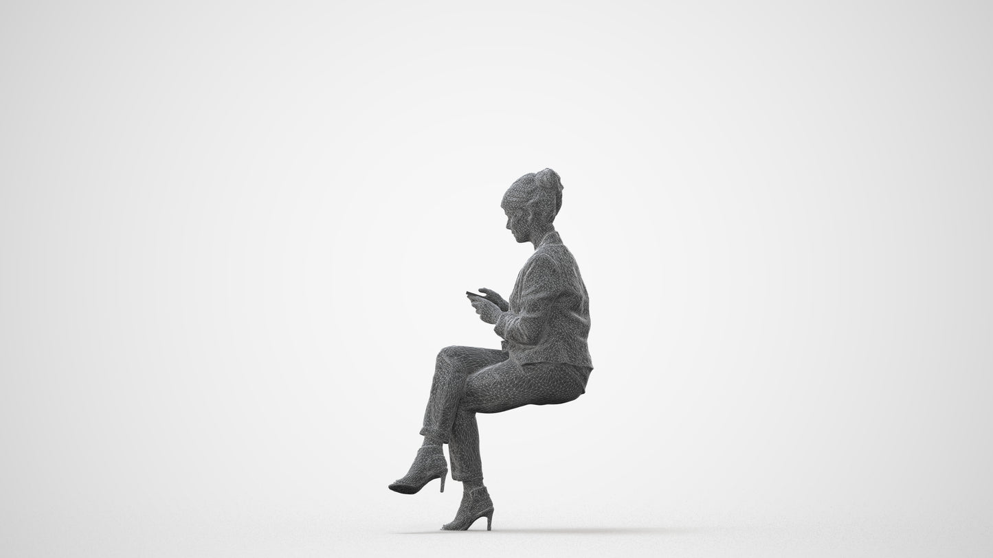 3D people model woman business sitting, scanned human for 3ds Max rendering, square thumbnail