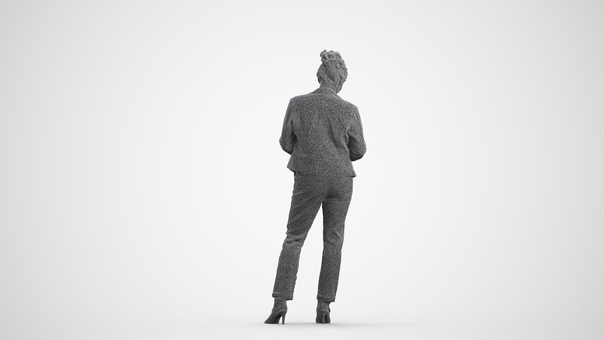 3D people model woman business standing, scanned human for 3ds Max rendering, wireframe front view
