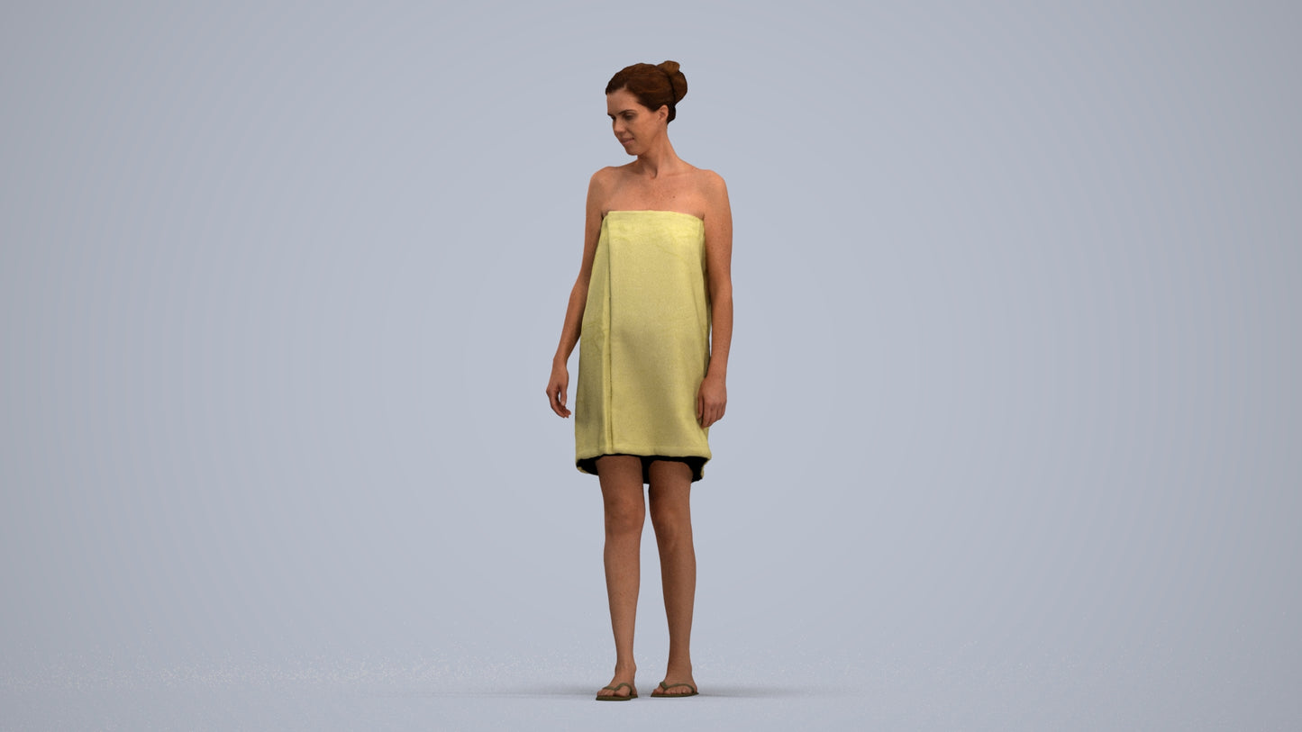 scanned 3D woman casual bathroom, photogrammetry people for Enscape and V-Ray, standing pose render